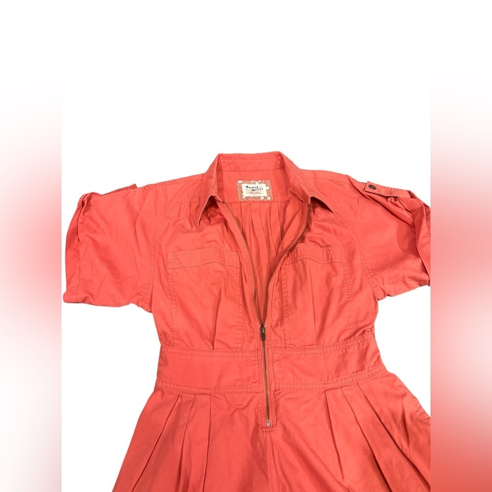 Anthropologie Holding Horses Coral Zip Front Romper 6 Cotton Lyocell Utility - Picture 13 of 16